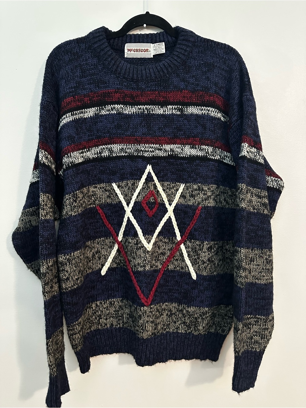 Vintage McGregor Sweater Blue Striped Textured Valley & Mountains Symbol XL